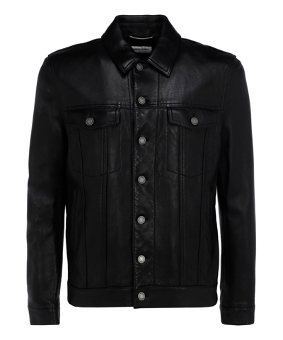 Saint Laurent Leather Jacket In Noir