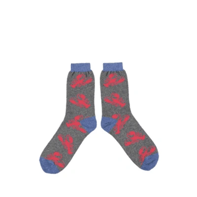 Catherine Tough Men's Lambswool Ankle Socks In Grey Lobster From