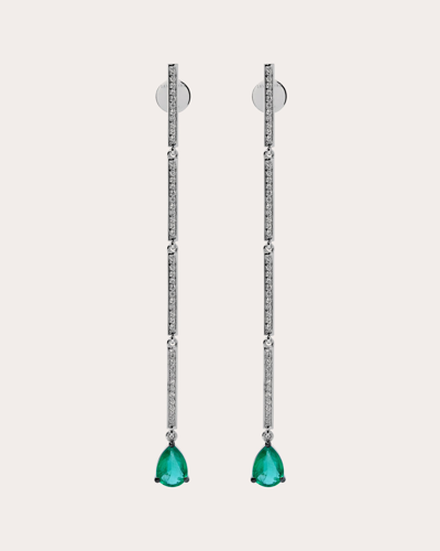 Savolinna Jewelry Women's Emerald Linette Pear Long Drop Earrings In White