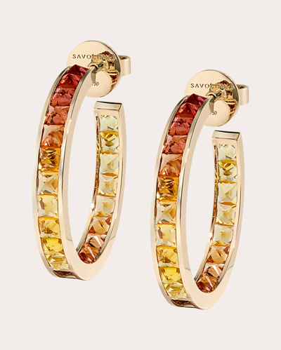 Savolinna Jewelry Women's Ombré Sapphire Be Spiked Hoop Earrings In Gold