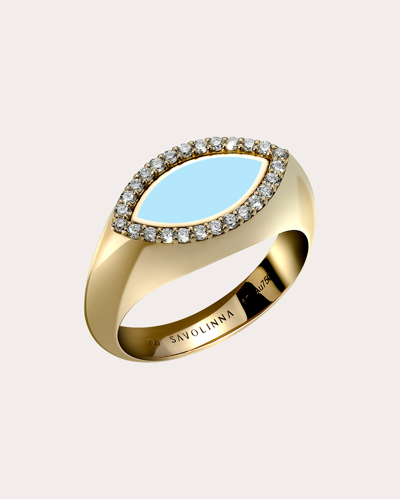 Savolinna Jewelry Women's Diamond & Blue Enamel Marquise Signet Ring