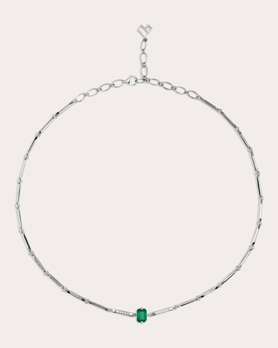 Savolinna Jewelry Women's Emerald Linette Slim Choker Necklace In White