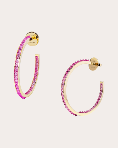 Savolinna Jewelry Women's Pink Sapphire Be Spiked Hoop Earrings