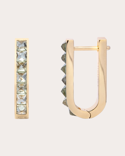 Savolinna Jewelry Women's Green Sapphire Be Spiked Huggie Earrings In Gold