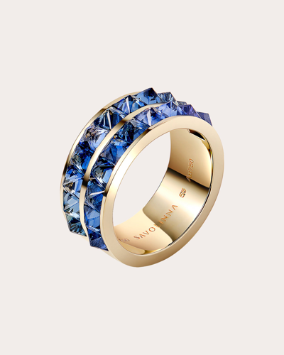 Savolinna Jewelry Women's Blue Sapphire Be Spiked Double Eternity Band Ring 18k Gold