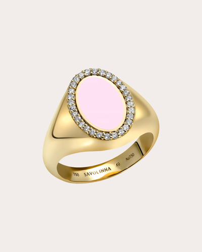 Savolinna Jewelry Women's Diamond & Pink Enamel Oval Signet Ring