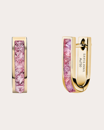 Savolinna Jewelry Women's Pink Sapphire Be Spiked Huggie Earrings In Gold