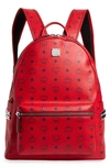 Mcm Medium Stark Visetos Coated Canvas Backpack In Candy Red