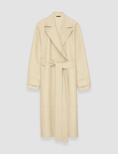 Joseph Courty Belted Leather Wrap Coat In Pale Olive