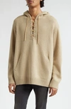 Undercover Lace-up Wool Hoodie In Beige