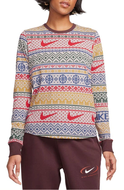 Nike Essentials Fair Isle Long Sleeve T-shirt In Pale Ivory