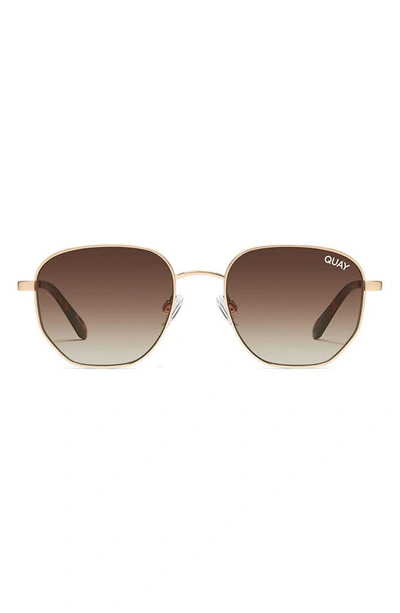 Quay Big Time 54mm Gradient Round Sunglasses In Gold,chocolate Paprika