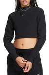 Nike Women's  Sportswear Phoenix Plush Slim Mock-neck Long-sleeve Cropped Cozy Fleece Top In Black