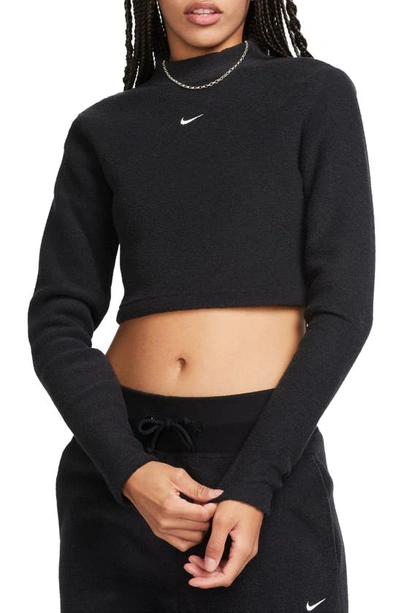 Nike Swoosh 图案抓绒短款上衣 In Black