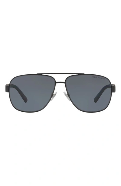 Polo 60mm Polarized Pilot Sunglasses In Shiny Black