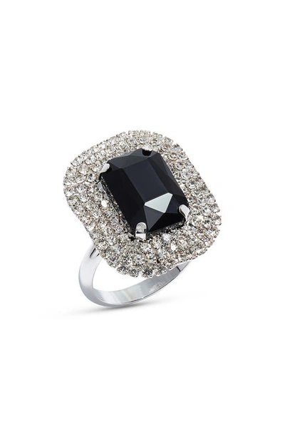Open Edit Crystal Pavé Emerald Stone Ring In Clear- Black- Rhodium
