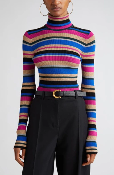 L Agence Olene Stripe Turtleneck Top In Magenta Multi Str