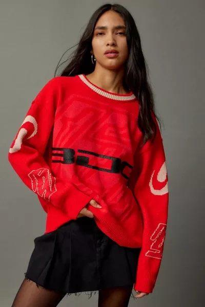 Bdg Roman Jacquard Pullover Sweater In Red, Women's At Urban Outfitters