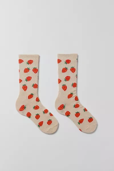 Urban Outfitters Strawberry Allover Print Crew Sock In Tan, Men's At