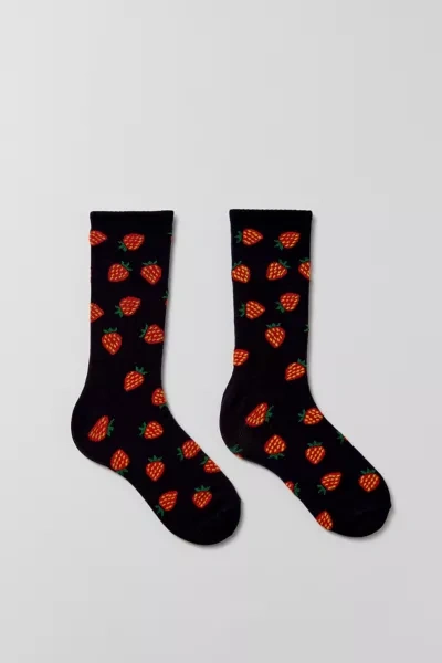 Urban Outfitters Strawberry Allover Print Crew Sock In Black, Men's At