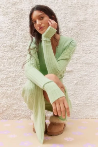 Out From Under Bounceplush Suki Ribbed Cardigan In Green, Women's At Urban Outfitters