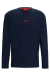 Hugo Boss Relaxed-fit Pajama Top In Stretch Cotton With Logo In Dark Blue