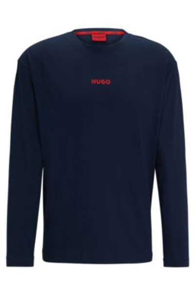 Hugo Relaxed-fit Pajama Top In Stretch Cotton With Logo In Dark Blue