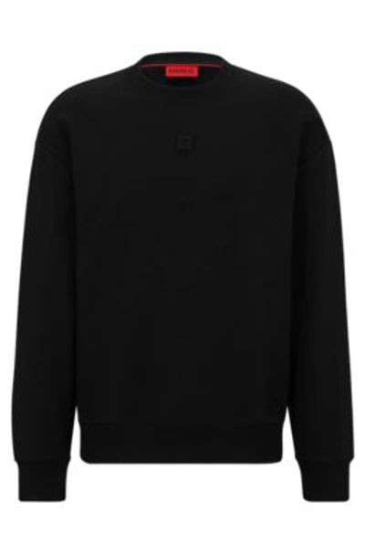 Hugo Stretch-cotton Regular-fit Sweatshirt With Stacked Logo In Black