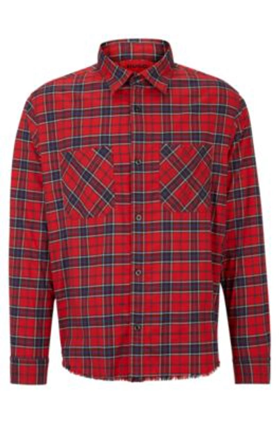 Hugo Oversize-fit Shirt In Checked Stretch Cotton In Light Pink