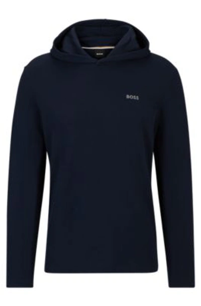 Hugo Boss Waffle-structured Pajama Hoodie With Embroidered Logo In Dark Blue