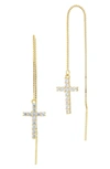 Savvy Cie Jewels Cz Cross Threader Earrings In Yellow