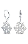 Bling Jewelry Frozen Winter Holiday Party White Stardust Lever Back Drop Dangle Snowflake Earrings For Women.925 S In White