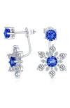 Bling Jewelry Sterling Silver Cz Snowflake Jacket Earrings In Dark Blue