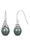 DELMAR STERLING SILVER 8–8.5MM CULTURED BLACK TAHITIAN PEARL DROP EARRINGS