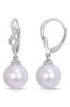 Delmar Cultured Freshwater Pearl & Diamond Drop Earrings In White