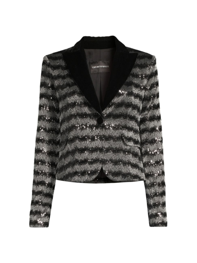 Emporio Armani Single-breasted Sequin Chevron Blazer In Mutli