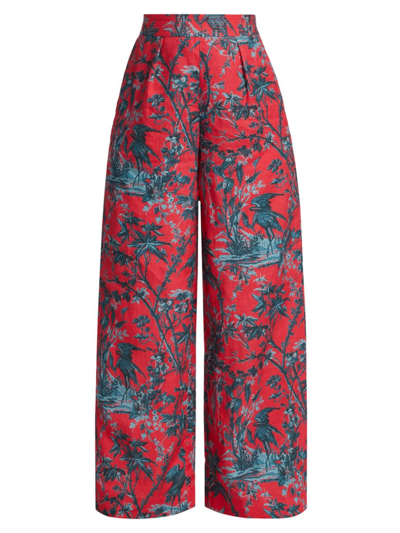 Cara Cara Women's Josephine Linen Wide-leg Trousers In Heron Watermelon