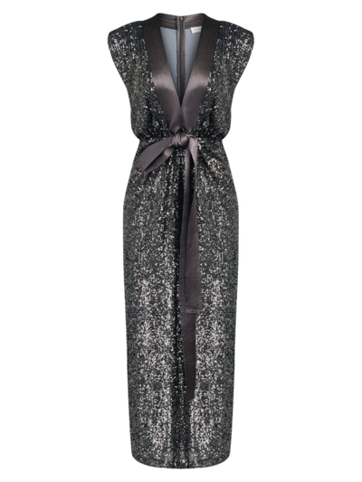 Halston Ranae Sequin Deep V-neck Midi Dress In Ash