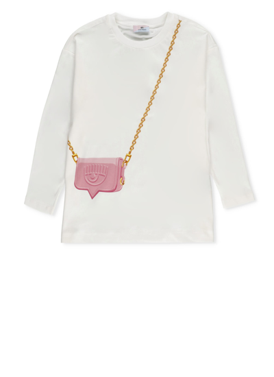 Chiara Ferragni Kids' Bag-print Long-sleeved Cotton T-shirt In White