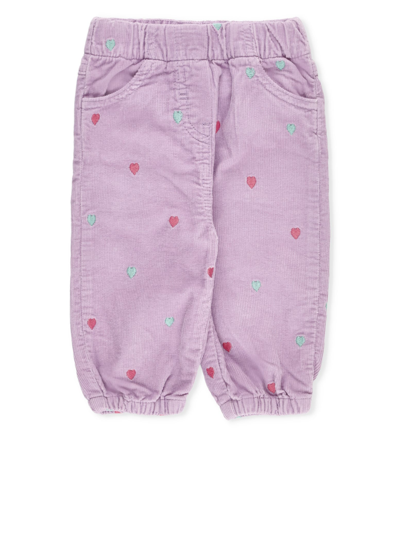 Stella Mccartney Babies' Heart-embroidered Corduroy Chino Trousers In Purple
