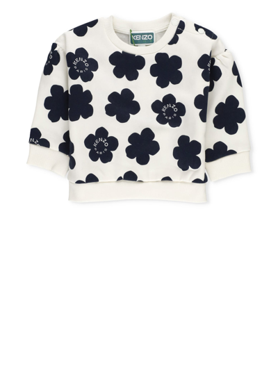 Kenzo Babies' Floral-print Cotton-blend Top In Ivory