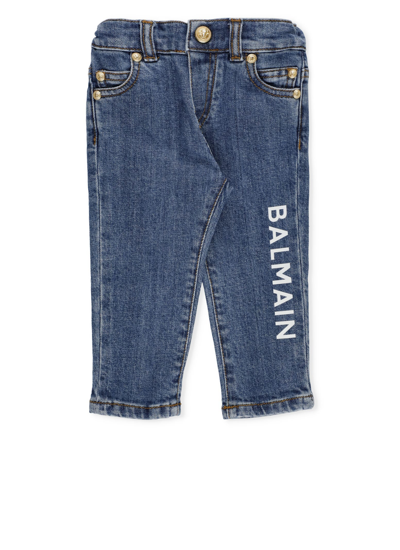 Balmain Babies' Logoed Jeans In Blue