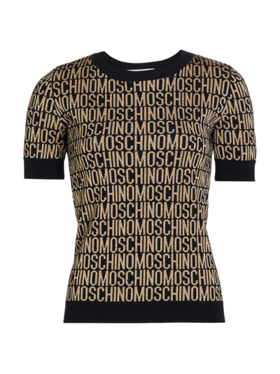 Moschino Women's Logo Virgin Wool-blend Crewneck Sweater In Shiny Gold