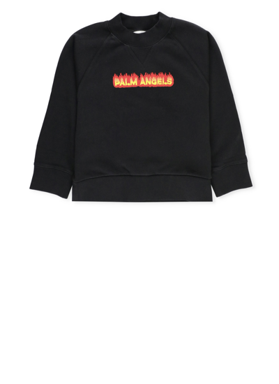 Palm Angels Kids' Logoed Cotton Sweatshirt In Black