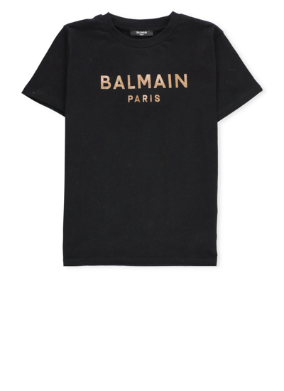 Balmain Kids' Logo-print Cotton T-shirt In Schwarz