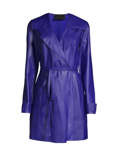 Undra Celeste Women's Belted Leather Wrap Minidress In Iris Blue