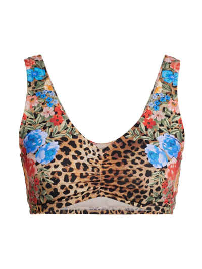 Johnny Was Women's Ruched Cheetah & Floral-print Bikini Top In Neutral