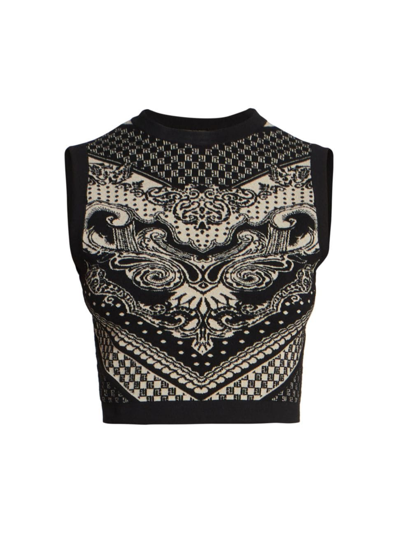 Balmain Chic Sleeveless Topwear With Luxurious Wool Blend And Iconic Pattern Design In Ivory Black