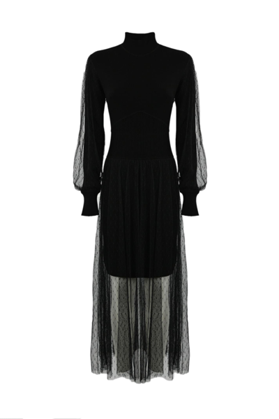 Twinset Tulle Midi Dress In Nero