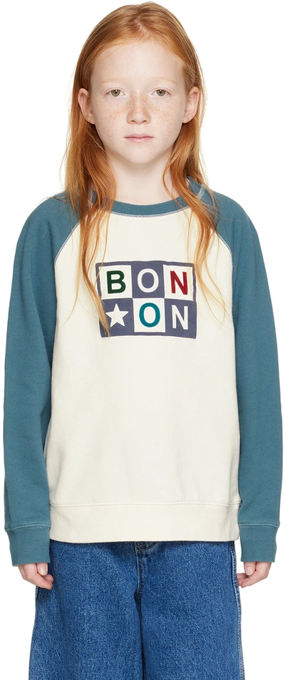 Bonton Kids Blue & Off-white Felted Sweater In Bleu Curieux